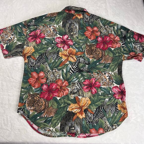 Denim Republic Vintage Safari Tropical Women's Blouse Shirt Size Large AOP Zebra - Picture 2 of 7